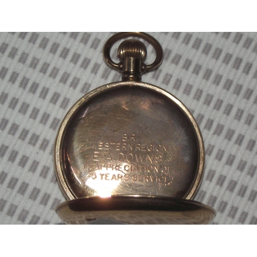 57 - Vertex revue gold plated pocket watch 45mm , marked  internally Star Denison  ( seen ticking)  Inscr... 