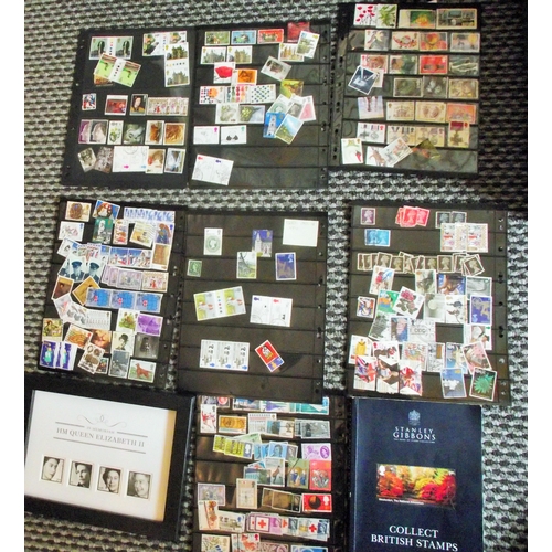 78 - 6x double sided +1 single sided album sheets of assorted British stamps + Stanley Gibbons 2020 editi... 