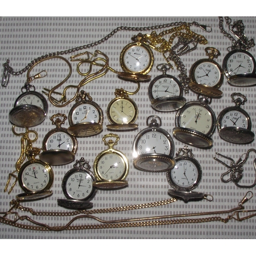 84 - Selection of 15 quartz pocket watches and assorted watch chains