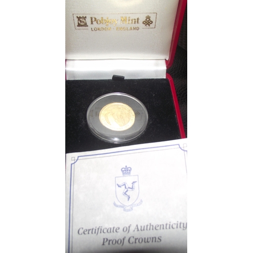 48 - Pobjoy Mint 1998 Isle of Man anniversary of the staem railway  1/5 Crown Proof Gold coin 999.9 purit... 