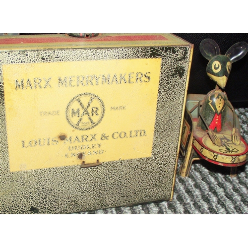 58 - 1930s Marx Bros Merry Makers Mouse Band Tin Litho Wind Up Toy .( mechanism works just needs servicin... 