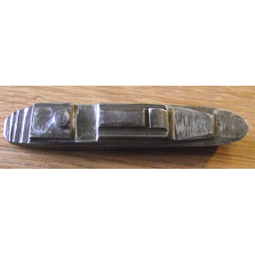 41 - Unusual solid metal hand filled Trench art style model of a small cruiser boat match/flint striker 2... 