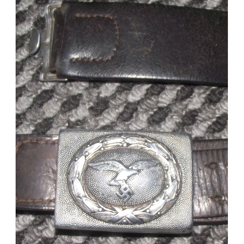 43 - Rare WWII German Luftwaffe Buckle with leather Belt. The leather belt tang is maker marked and looks... 