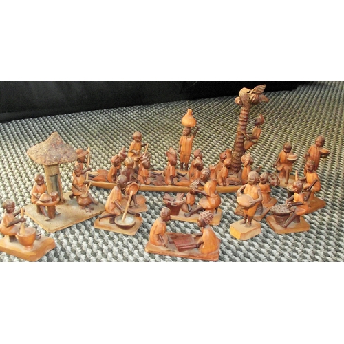 94 - Small vintage African hand carved wooden figures depicting scenes from rural life ( given as a diplo... 