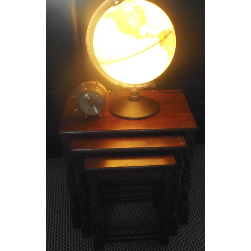 2 - Good Nest of 3 tables , light up world globe , small circular wall berometer