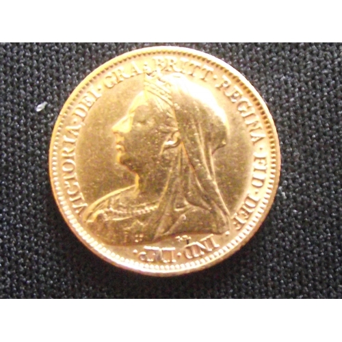 30 - 22ct Gold Victorian old head  half sovereign dated 1899