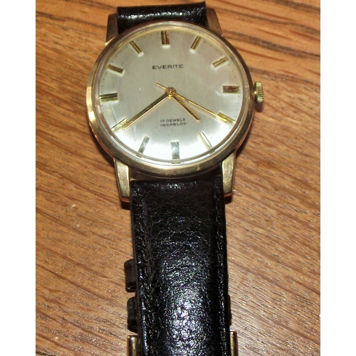 41 - Gents vintage gold plated   Everite 17 jewel gents wrist watch ( seen working )