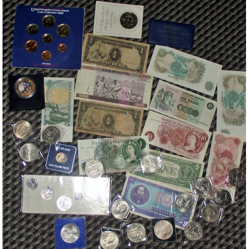 43 - Selection of old Bank notes  coin sets & commemerative crowns