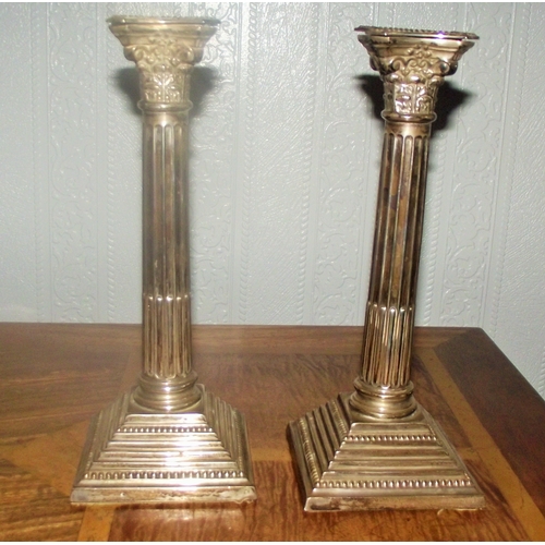 53 - Pair of modern modern silver corinthian column  candle sticks Birmingham 1987 Bert Gordon 10