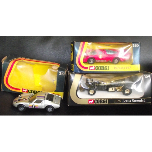 13 - Corgi 385 Porsche 917 box & car good/fair condition + Corgi 154 JPS Lotus formula 1 box & car good/f... 