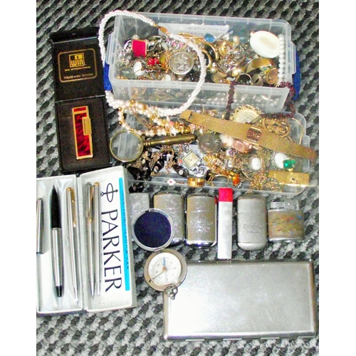 26 - Nice selection of costume jewellery rings , chains ,pendants etc + Plated ladies Accurist watch ,Rot... 