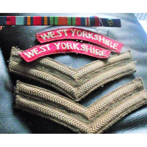 31 - WW2 blouse battledress West Yorkshire regiment PTE R H Wheeler no 1471624 Ribbon bar with rosette ,c... 