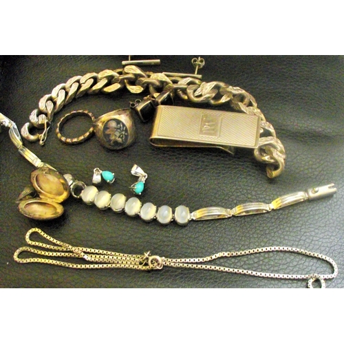 54 - collection of assorted silver items including heavy bracelet , earrings , money clip , rings , etc 1... 