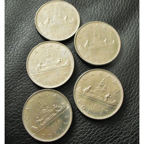 58 - 5x 1968 Canadian dollar coins all in good condition