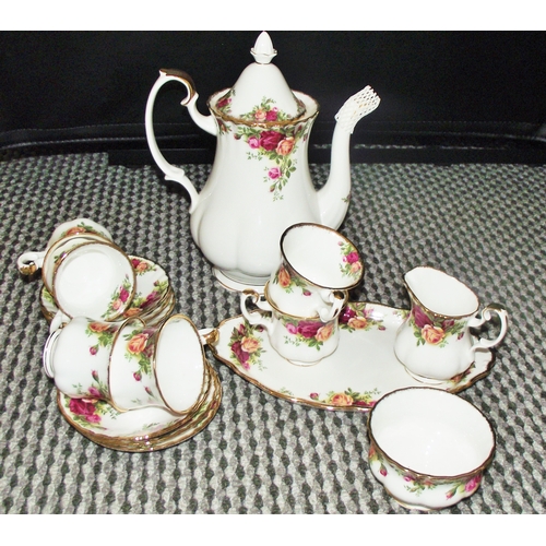 80 - Royal Albert Country rose Coffee set for 6 inc oval cake plate milk & sugar , cups, saucers etc