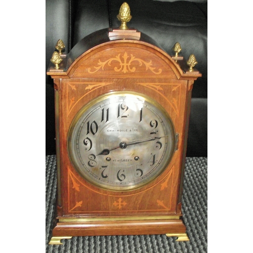 81 - Superb condition Circa 1850 Edwardian inlaid bracket clock with brass feet and brass acorn finials ,... 