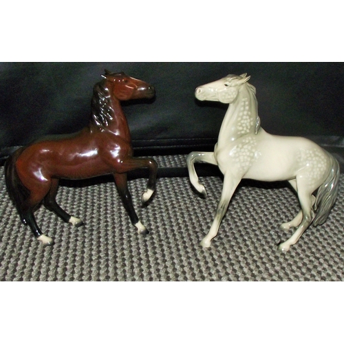 96 - Pair of Goebel prancing stallion horse figures marked goebel underside 10