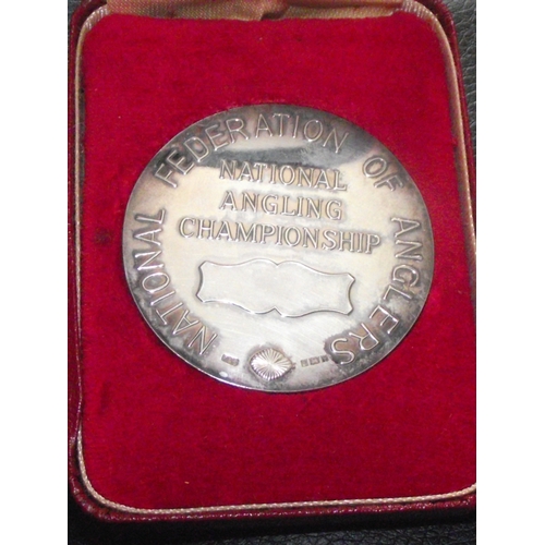 25 - National Federation of anglers solid silver medal fully marked in case 58.3g approx