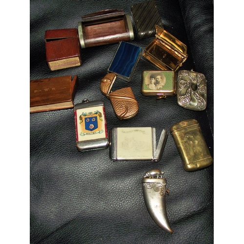 17 - Collection of assorted vesta cases Antique Victorian Brass Wild boar/ tusk shaped vesta snake vesta ... 