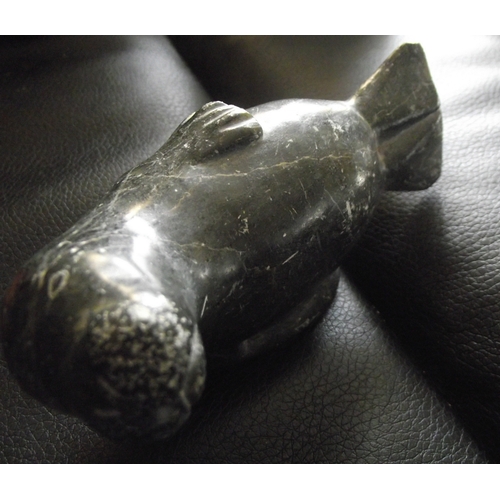 92 - Vintage Eskimo Inuit Stone Carving Of A Seal 11cm Long