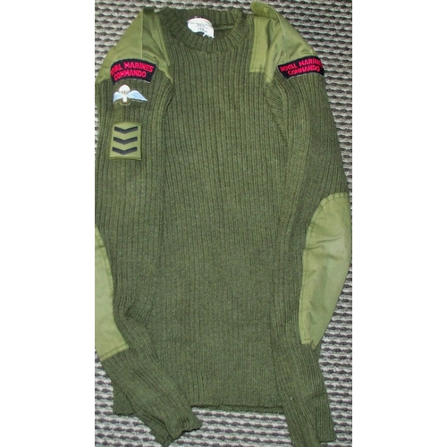 95 - British Army pullover Commando Green Olive Wool Mens/womens wool sweater with stitched on sgt stripe... 