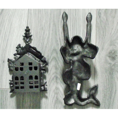 10 - 1x reproduction cast iron boot jack in form of a mermaid + Vintage Cast Iron Bear & Hive Savings Ban... 