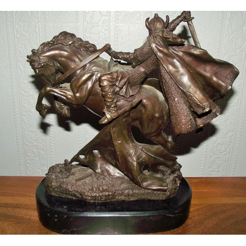 13 - Extremely heavy KAMIKO Solid bronze viking warrior on marble base signed 11x8