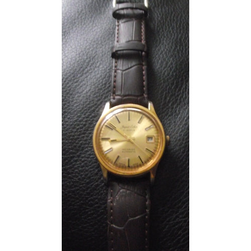 21 - Vintage Jaquet cobur 21 jewel incabloc gold colour dial& case , date function second hand on brown l... 