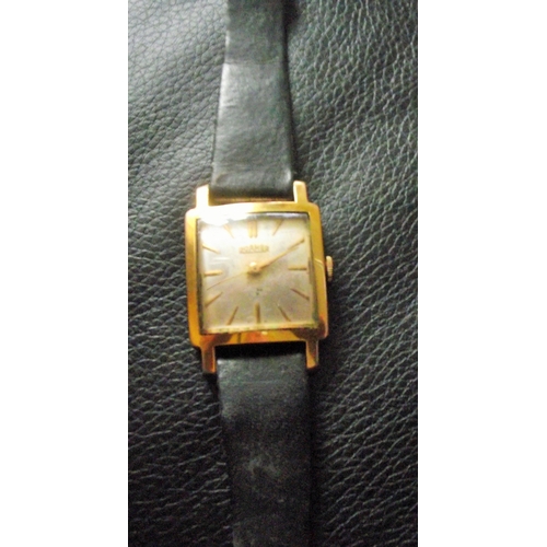 22 - Vintage Roamer gold colour , square cased wrist watch with second hand ( seen working)