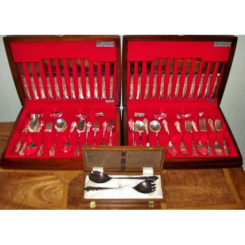 3 - 2x nice quality canteens of cutlery + plated servers in box