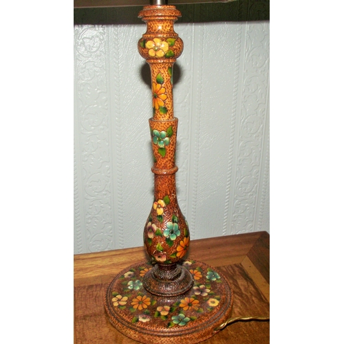 4 - 2 x very unusual table bedside lamps wooden base hand painted with moorcroft style design ( Must be ... 