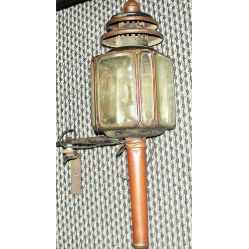 8 - Nice quality Antique19thc carrige lamp with copper handle converted to electric with original hangin... 