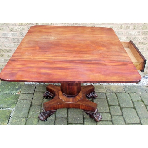 86 - Lovely quality mahogany Antique drop leaf console / dining table with single drawer on single column... 