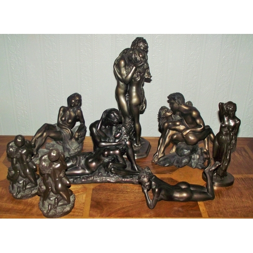 97 - collection of 8 x bronze style finished semi naked figures