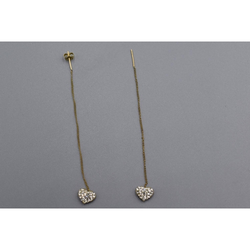 26 - Hallmarked Gold 9K Drop Heart Earrings (0.7g) (One Missing Earring Back)