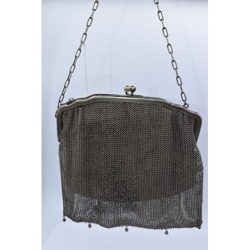 56 - Leather Lined Chainmail 1920s Purse