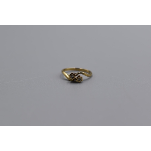 68 - Hallmarked Gold 9K Two Stoned Diamond Ring (Size K) (1.6g)