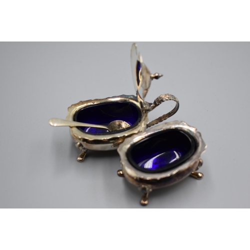 84 - Two Silver Plated Salts with Blue Liners