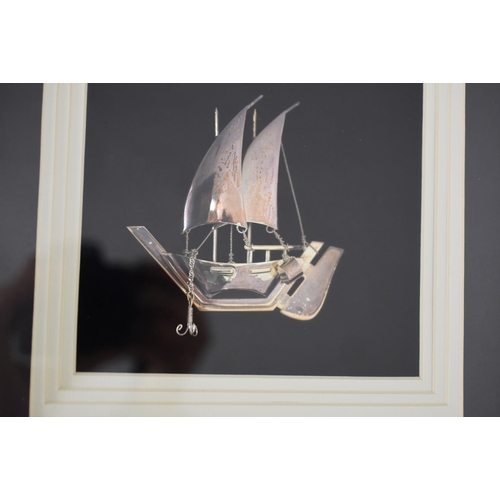 90 - Silver 925 Framed and Glazed Set including Boat, Knife and Coffee Pot