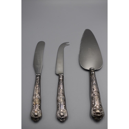 97 - Hallmarked Sterling Silver Three Piece To Include Cheese Knife, Butter Knife and Cake Slicer