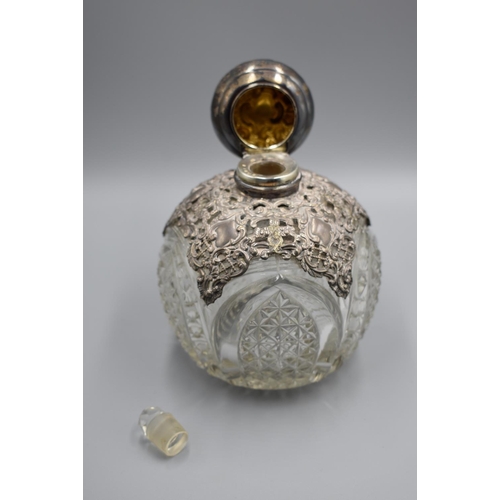 119 - Hallmarked Victorian Crystal Perfume Bottle with Silver Lid