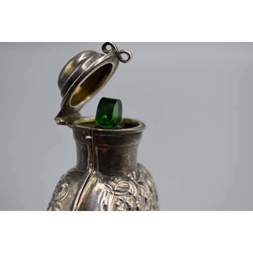 136 - Hallmarked Chester Perfume Bottle with Green Glass Liner (1899) By JD WD