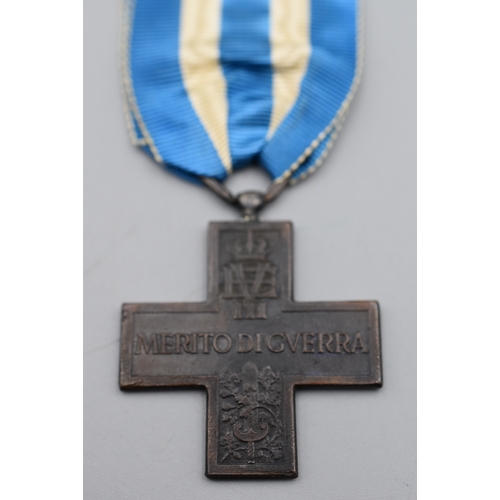 75 - King Victor Emanuel III Italian War Merit Cross Medal Complete with Ribbon