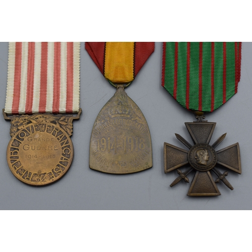 86 - Three French WWI Medal's including Croix De Guerre, Grand Guerre and Belgium 1914-1918 Commemorative... 