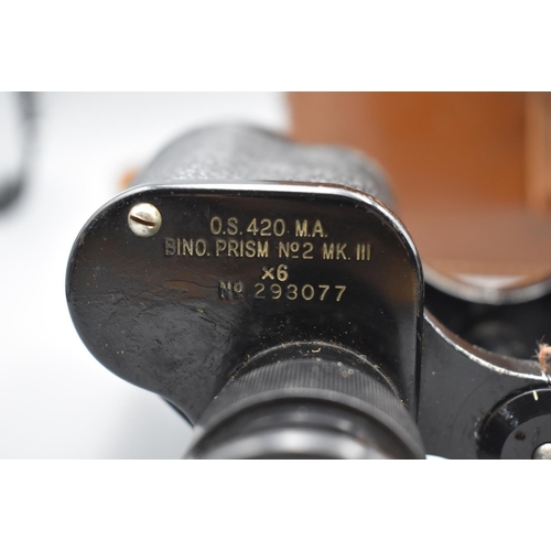 123 - WWII British Military binoculars by Taylor Hobson dated 1943 with a brown leather case. Optics good