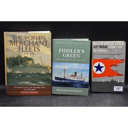 147 - Three Books on The Merchant Navy (The World's Merchant Fleet's, Fiddlers Green, and Blue Star Line a... 