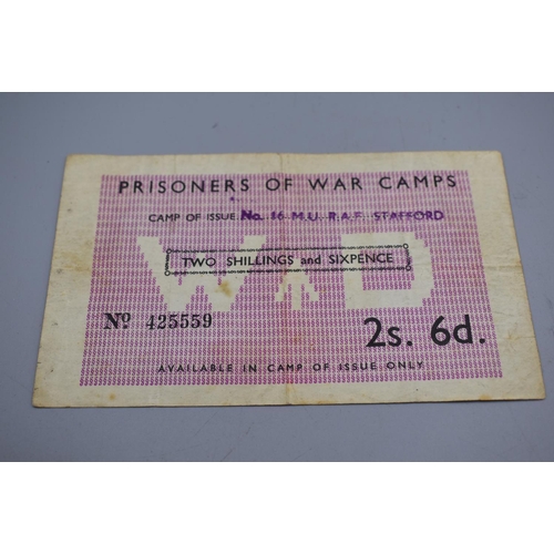 164 - Prisoner of War Camp's Two Shilling and Sixpence Note (No 16 MU RAF Stafford) No 425559