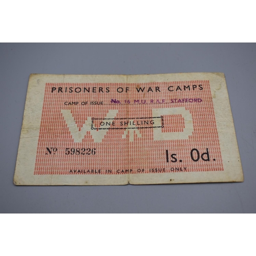 165 - Prisoner of War Camp's Issue One Shilling Bank Note (No 16 MU RAF Stafford) No 5978226