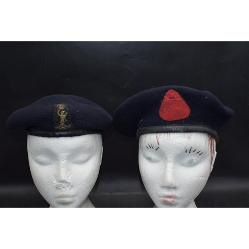 99 - Two Black army Berets. One has an officers Bullion badge for the Royal Corps of signals