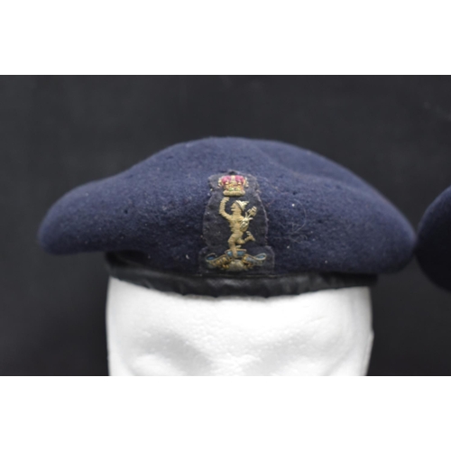 99 - Two Black army Berets. One has an officers Bullion badge for the Royal Corps of signals